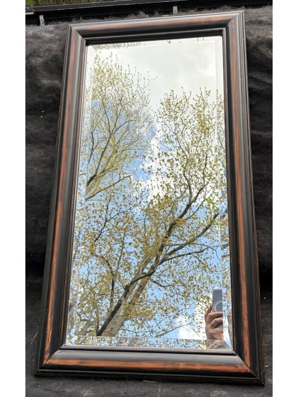Vintage - Framed Beveled Donovan Wall Mirror 31”x17” By Uniek w/ Licorice Finish